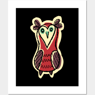 Tall and Red Simple Owl Illustration Posters and Art